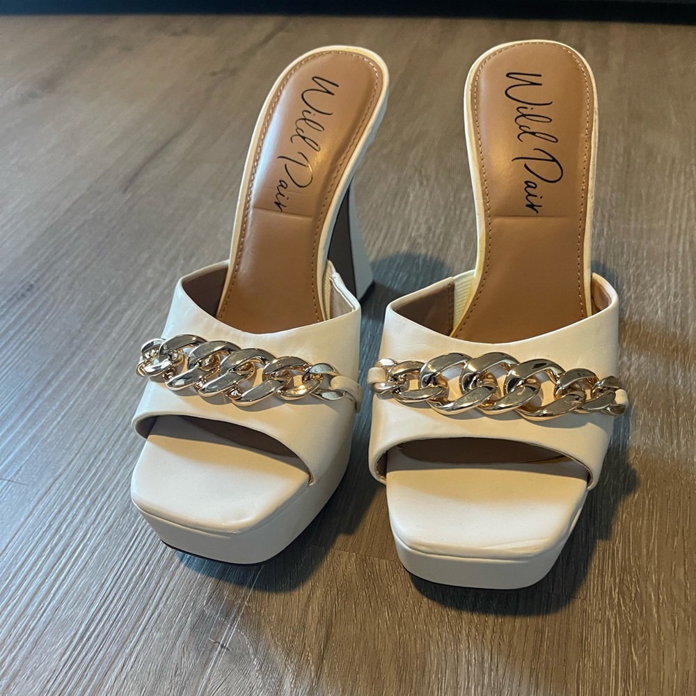 Wild Pair Cream Mules with Gold Chain